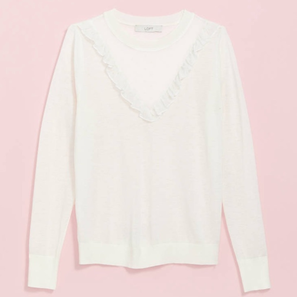 Ruffle Yoke Mixed Media Sweater